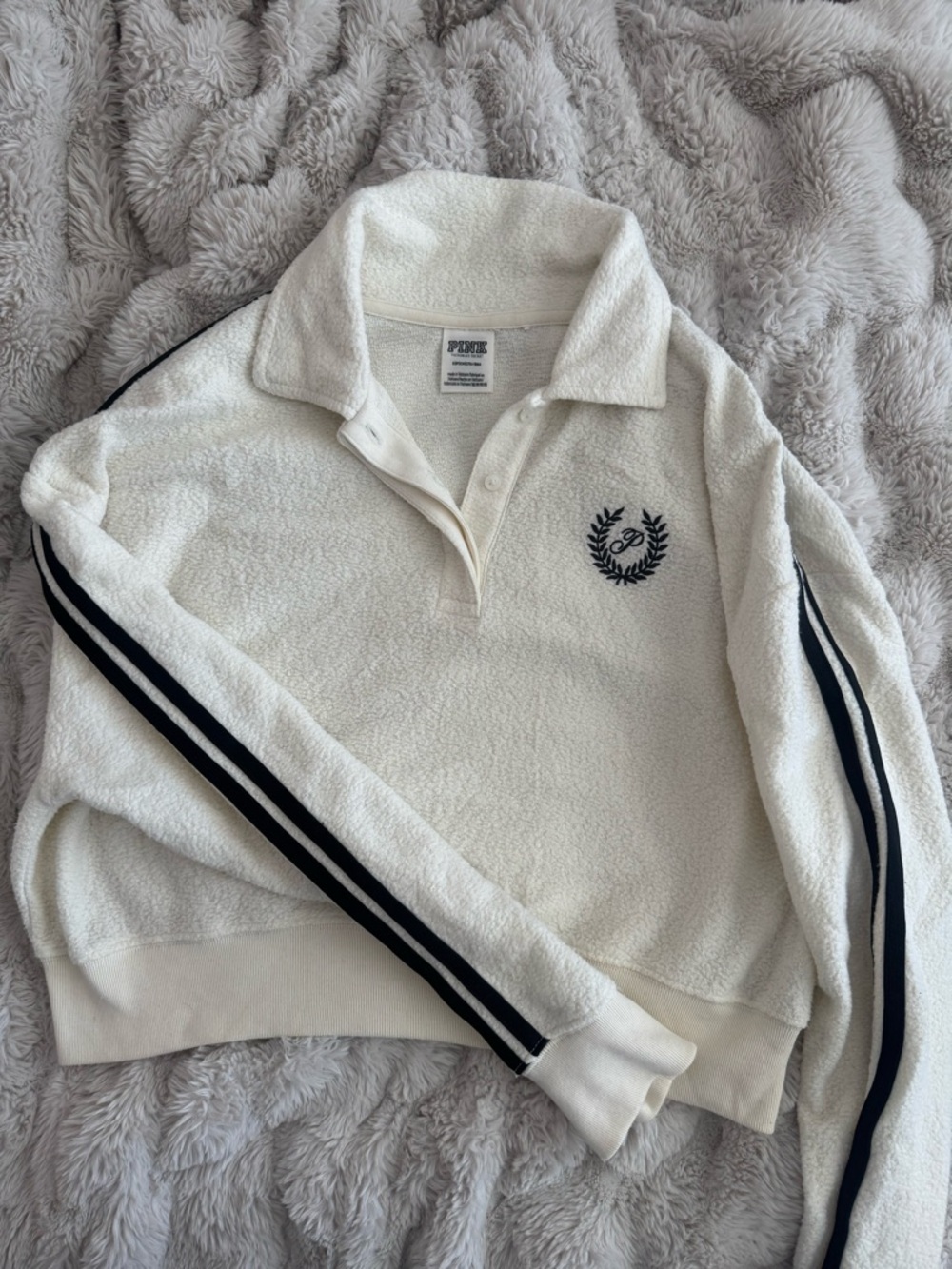 VICTORIA'S SECRET PINK FLEECE CROPPED POLO SWEATSHIRT